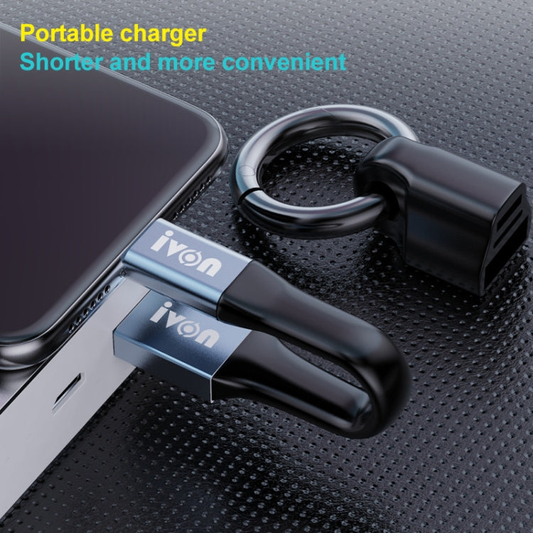 IVON CA90 2.4A USB to 8 Pin Portable Data Cable with Ring, Length: 14.5cm(Champagne Gold)