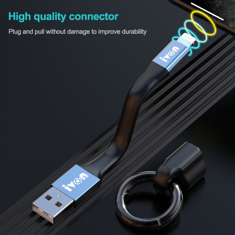 IVON CA90 2.4A USB to 8 Pin Portable Data Cable with Ring, Length: 14.5cm(Dark Gray)