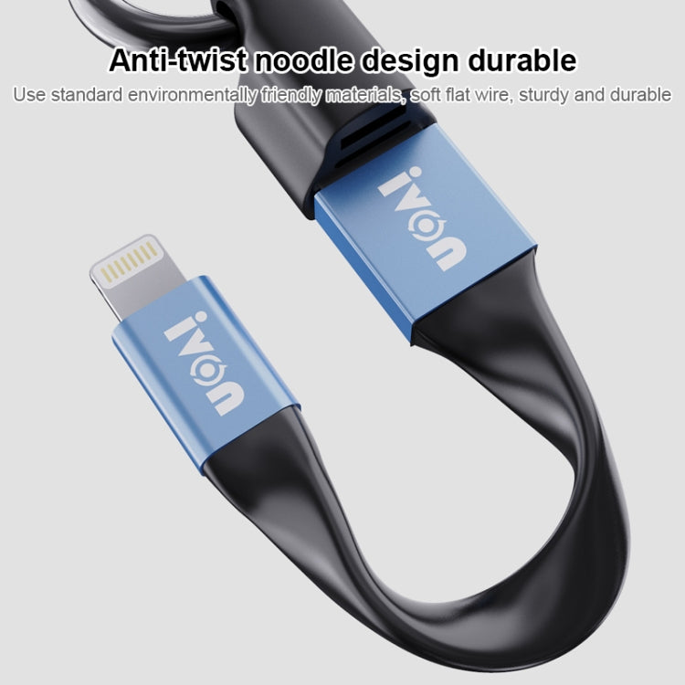 IVON CA90 2.4A USB to 8 Pin Portable Data Cable with Ring, Length: 14.5cm(Champagne Gold)
