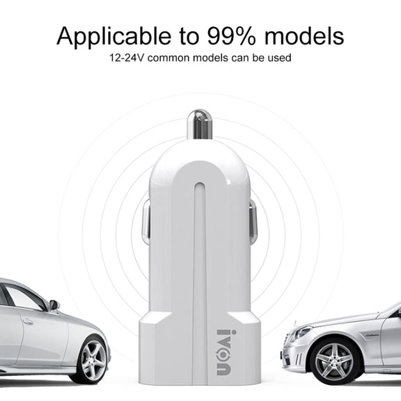 IVON CC13 QC 3.0 Fast Charging Car Charger Set with 8 Pin Charging Cable (White)
