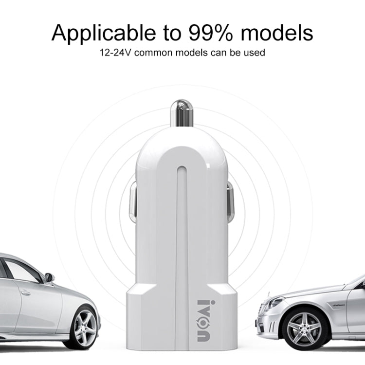 IVON CC13 QC 3.0 Fast Charging Car Charger Set with 8 Pin Charging Cable (White)