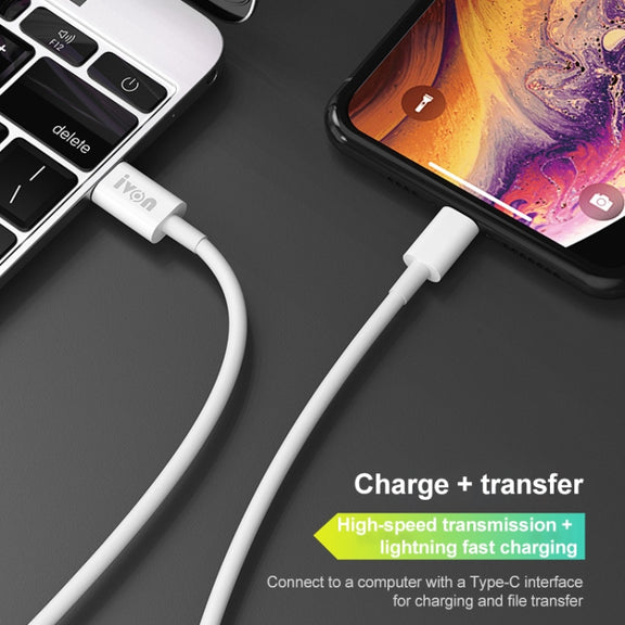 IVON CA93 20W PD USB-C / Type-C to 8 Pin TPE Fast Charging Data Cable, Cable Length: 1m