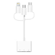3 in 1 8-Pin And Micro USB And Type-C to TF & SD Card Reader USB OTG Extender Adapter (White)
