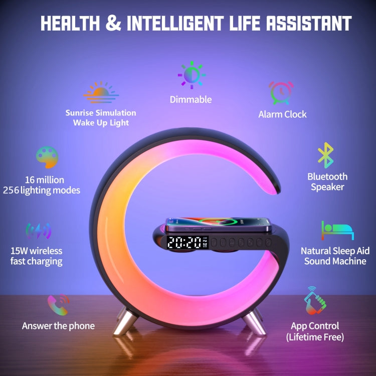N69 Smart Bluetooth Speaker Support Wireless Charger & Alarm Clock & Ambient Light, US Plug(Black)