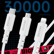 WEKOME WDC-02 Tidal Energy Series 3A USB to 8 Pin+Type-C+Micro USB 3 in 1 PVC Data Cable, Length: 1.2m (White)