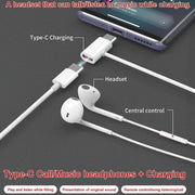 JBC-193 USB-C / Type-C Wired Control Earphone with USB-C / Type-C Interface Adapter, Support Charging / Calling