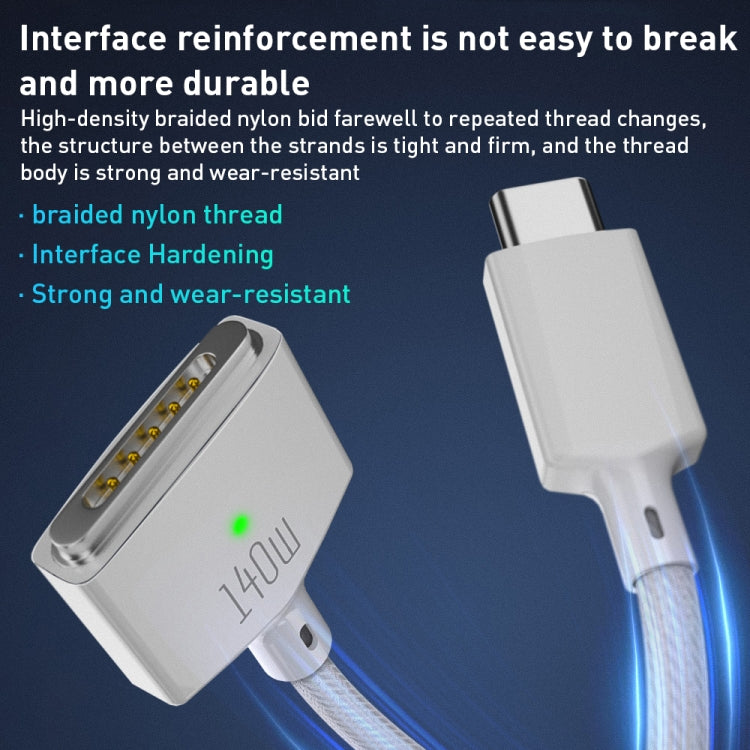 140W USB-C / Type-C to MagSafe 3 Nylon Braided Magnetic Charging Cable, Length: 2m (White)