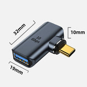 10 Gbps USB Female to USB-C/Type-C Male Magnetic Side Bend Charging Adapter (Silver)