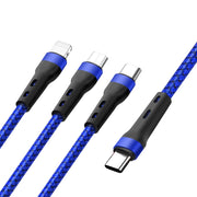 100W 6A Type-C to 8 Pin+Type-C+Micro USB Charging Data Cable, 1.3m(Blue)