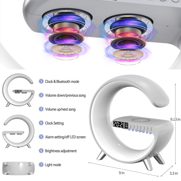 N69 Smart Bluetooth Speaker Support Wireless Charger & Alarm Clock & Ambient Light, EU Plug (White)