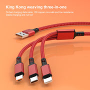 Orange Plug 3A 3 in 1 USB to Type-C / 8 Pin / Micro USB Fast Charging Cable, Cable Length: 1.2m(Red)