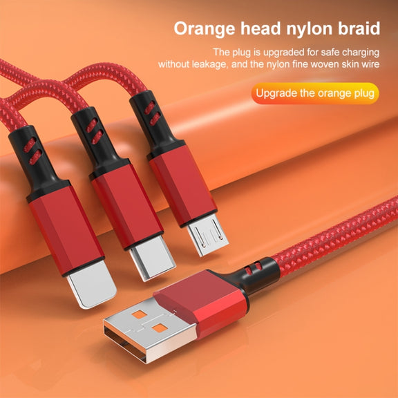Orange Plug 3A 3 in 1 USB to Type-C / 8 Pin / Micro USB Fast Charging Cable, Cable Length: 1.2m(Red)