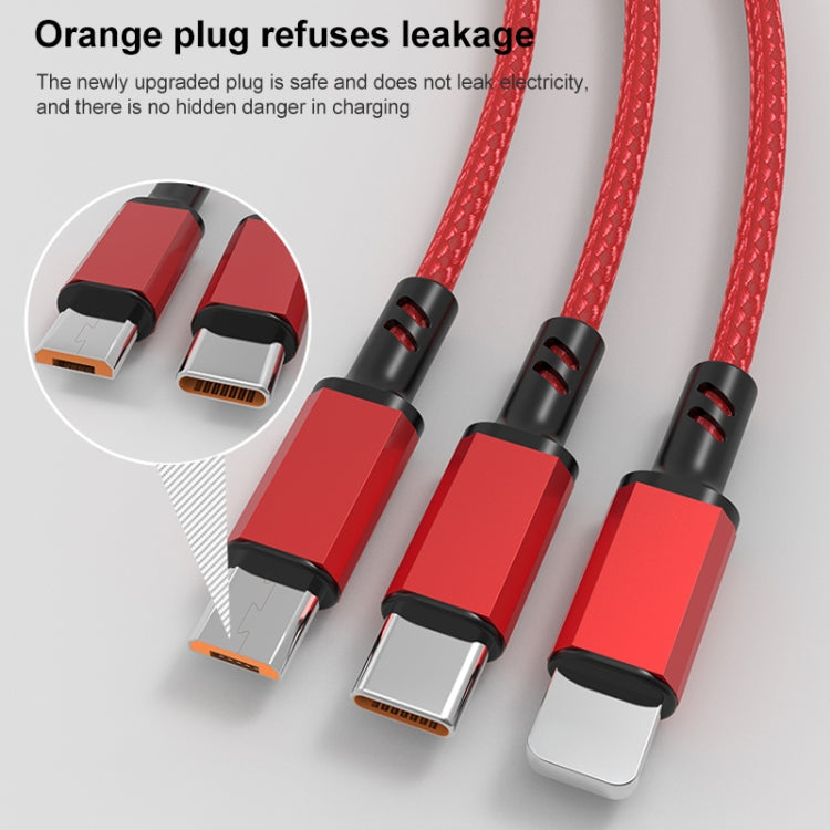 Orange Plug 3A 3 in 1 USB to Type-C / 8 Pin / Micro USB Fast Charging Cable, Cable Length: 1.2m(Red)