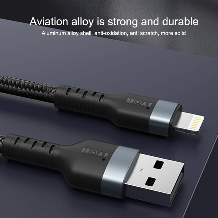 IVON CA88 12W 2.4A USB to 8 Pin Nylon Braid Fast Charge Data Cable, Cable Length: 1m (Black)