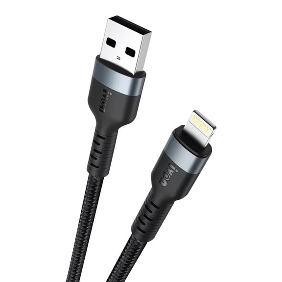 IVON CA88 12W 2.4A USB to 8 Pin Nylon Braid Fast Charge Data Cable, Cable Length: 1m (Black)