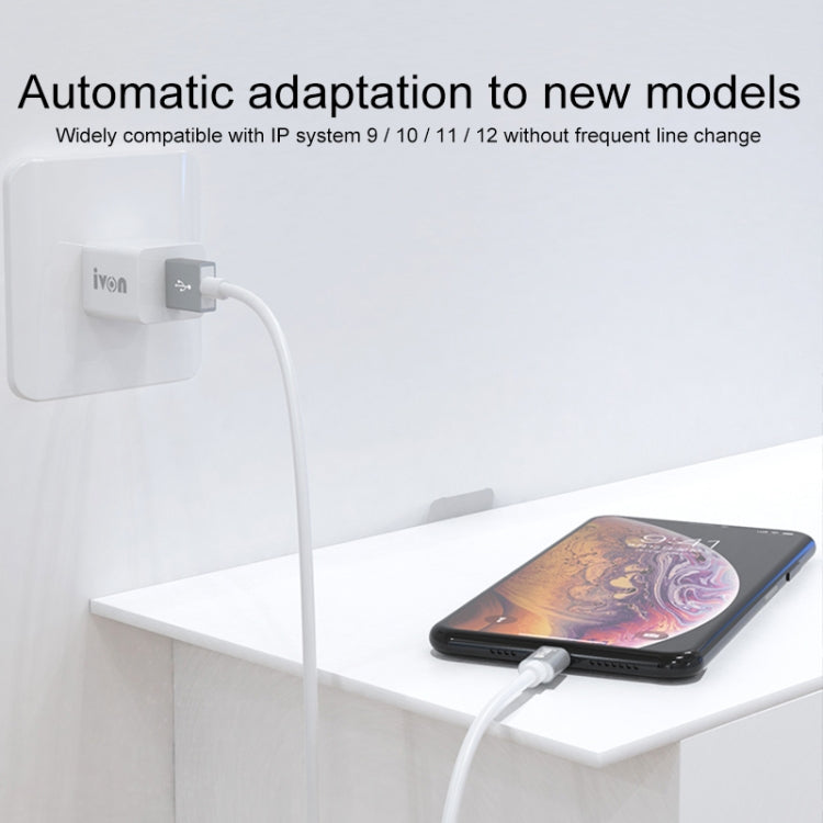 IVON CA73 2.4A 8 Pin Fast Charging Data Cable, Length: 2m(White)