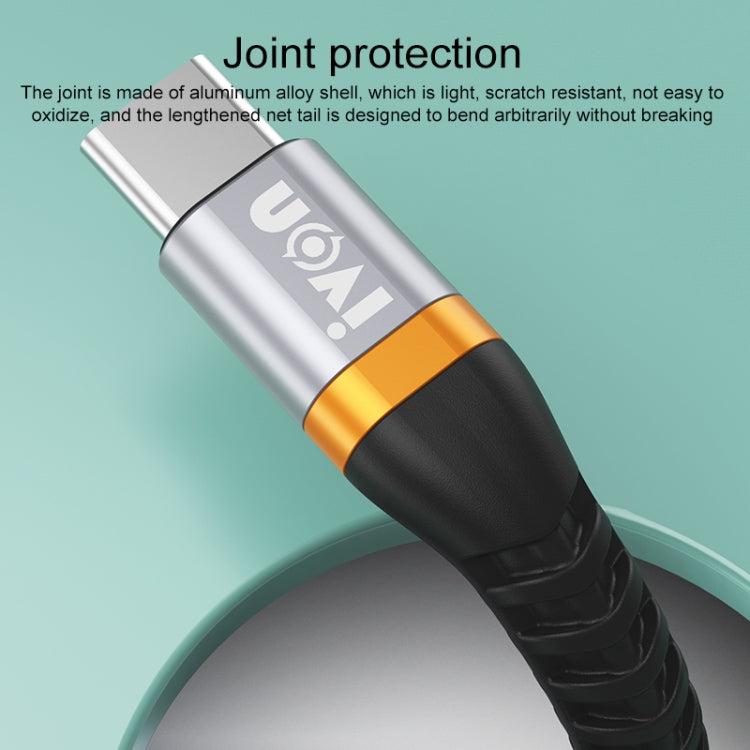 IVON CA79 5A Type-C / USB-C Aluminum Alloy Braided Fast Charging Data Cable for Huawei, Length: 1m (Silver Grey)