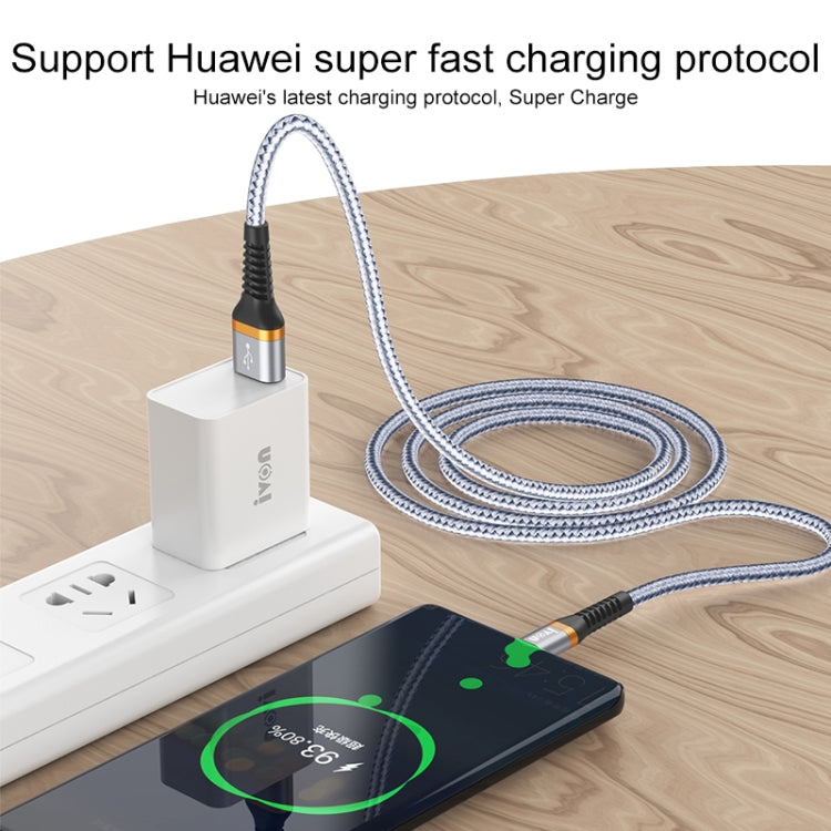 IVON CA79 5A Type-C / USB-C Aluminum Alloy Braided Fast Charging Data Cable for Huawei, Length: 1m (Silver Grey)