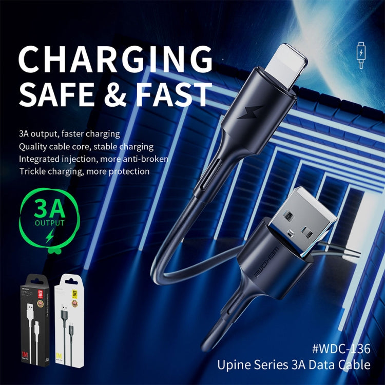 WK WDC-136 USB to 8 Pin 3A Fast Charing Data Cable(Black)
