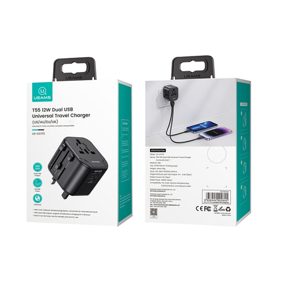 USAMS US-CC173 T55 12W Universal Multi Plug Travel Charger(Black)