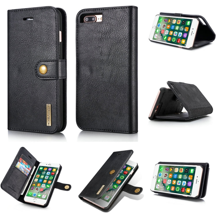 DG.MING for iPhone 8 Plus & iPhone 7 Plus Crazy Horse Texture Horizontal Flip Detachable Magnetic Protective Case with Holder & Card Slots & Wallet(Black)