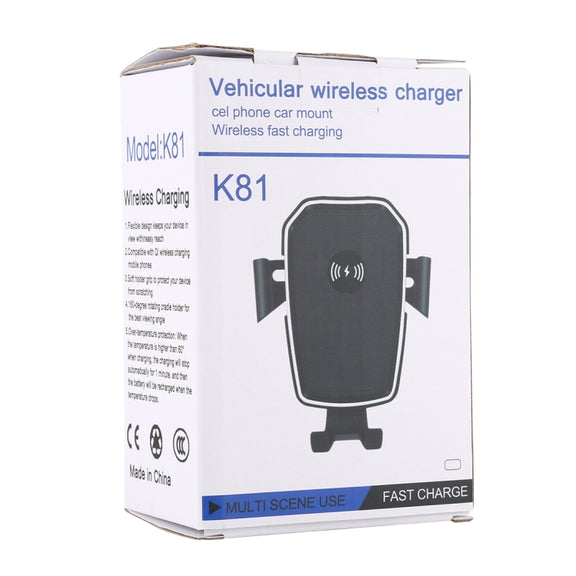 K81 10W QI Universal Rotating Gravity Induction Car Wireless Charging Mobile Phone Holder with Suction Cup