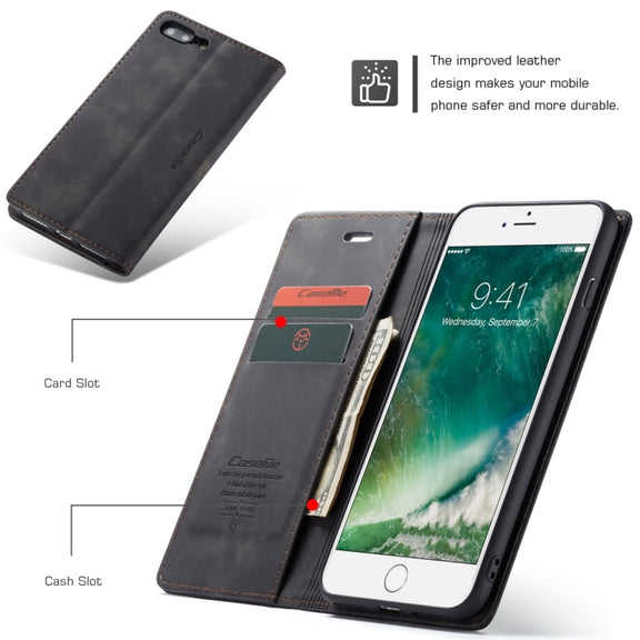 CaseMe-013 Multifunctional Retro Frosted Horizontal Flip Leather Case for iPhone 7 Plus / 8 Plus, with Card Slot & Holder & Wallet(Black)