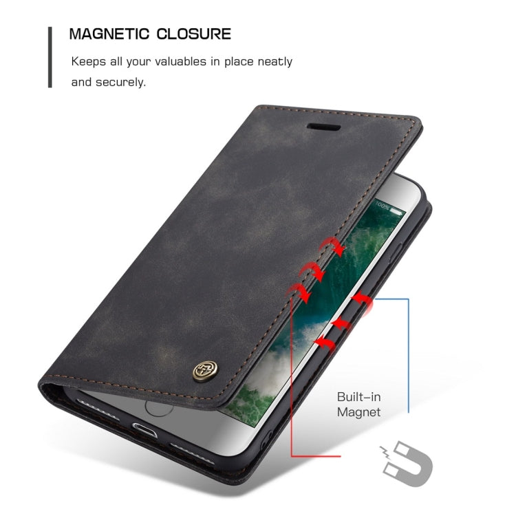 CaseMe-013 Multifunctional Retro Frosted Horizontal Flip Leather Case for iPhone 7 Plus / 8 Plus, with Card Slot & Holder & Wallet(Black)