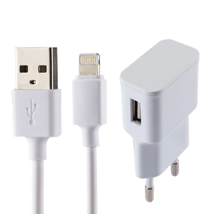 For iPhone 5V 2.1A Intellgent Identification USB Charger with 1m USB to 8 Pin Charging Cable, EU Plug(White)