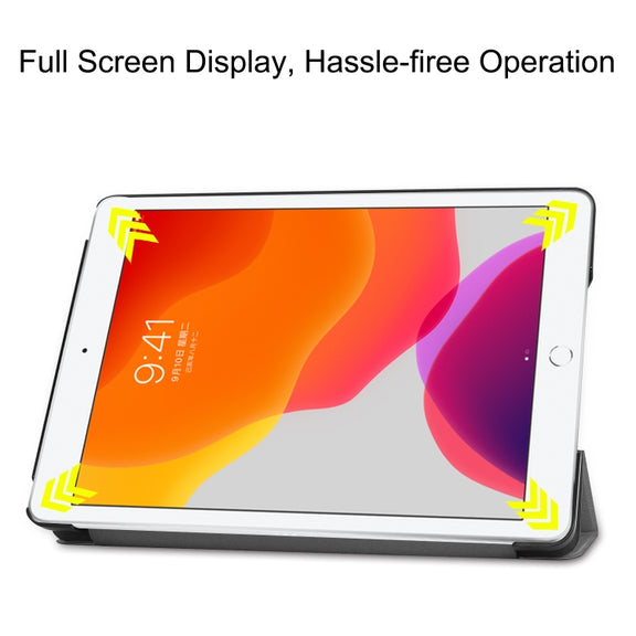 For iPad 10.2 Custer Texture Horizontal Flip Smart PU Leather Case with Sleep / Wake-up Function & Three-folding Holder (Grey)