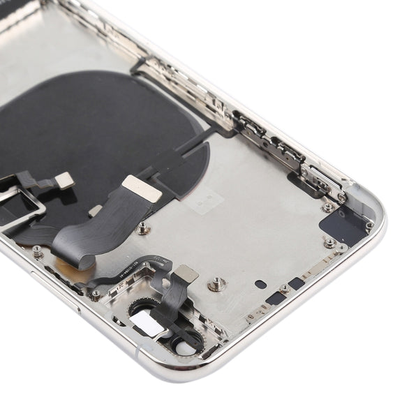 Battery Back Cover Assembly with Side Keys & Vibrator & Speaker Ringer Buzzer & Power Button + Volume Button Flex Cable & Card Tray & Battery Adhesive for iPhone X(White)