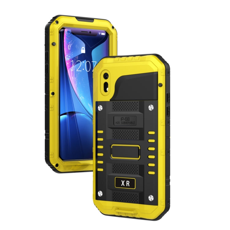 For iPhone XR Water-resistant Dustproof Shockproof Zinc Alloy + Silicone Case (Yellow)