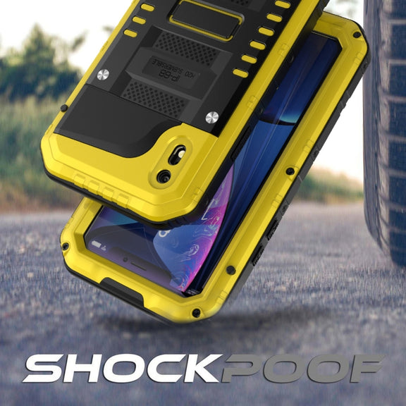 For iPhone XR Water-resistant Dustproof Shockproof Zinc Alloy + Silicone Case (Yellow)