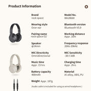 ROCK Space O2 HiFi Bluetooth 5.0 Wireless Headset with Mic, Support TF Card(White)