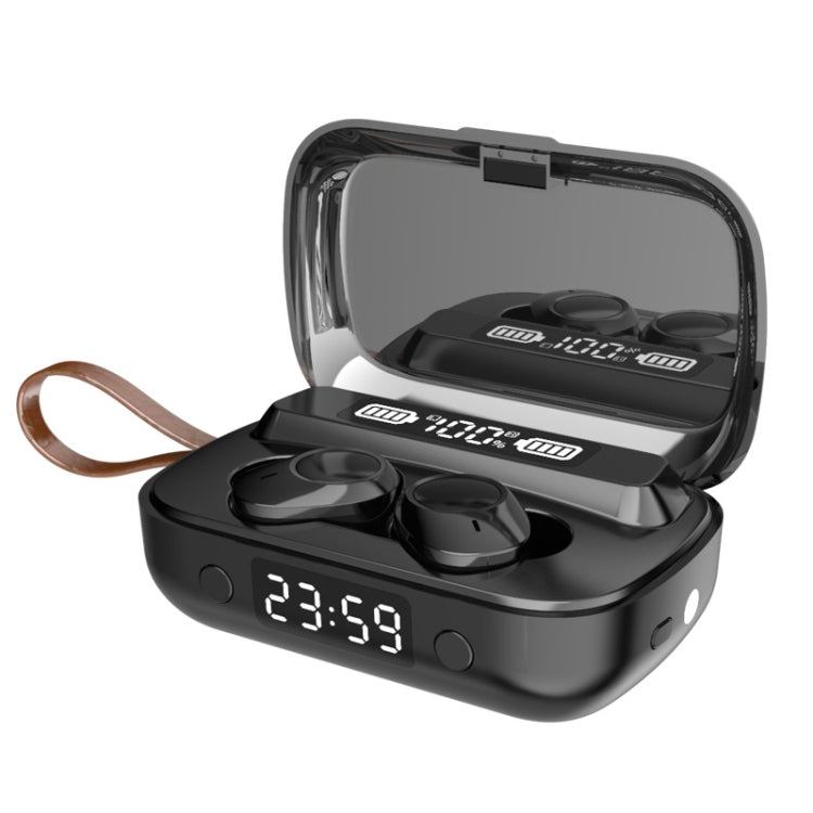 A13 TWS CVC8.0 and DSP Dual Noise Cancelling Touch Bluetooth Earphone with Charging Box, Support LED Digital Display & Clock & Flashlight & HD Call & Siri & Power Bank(Black)
