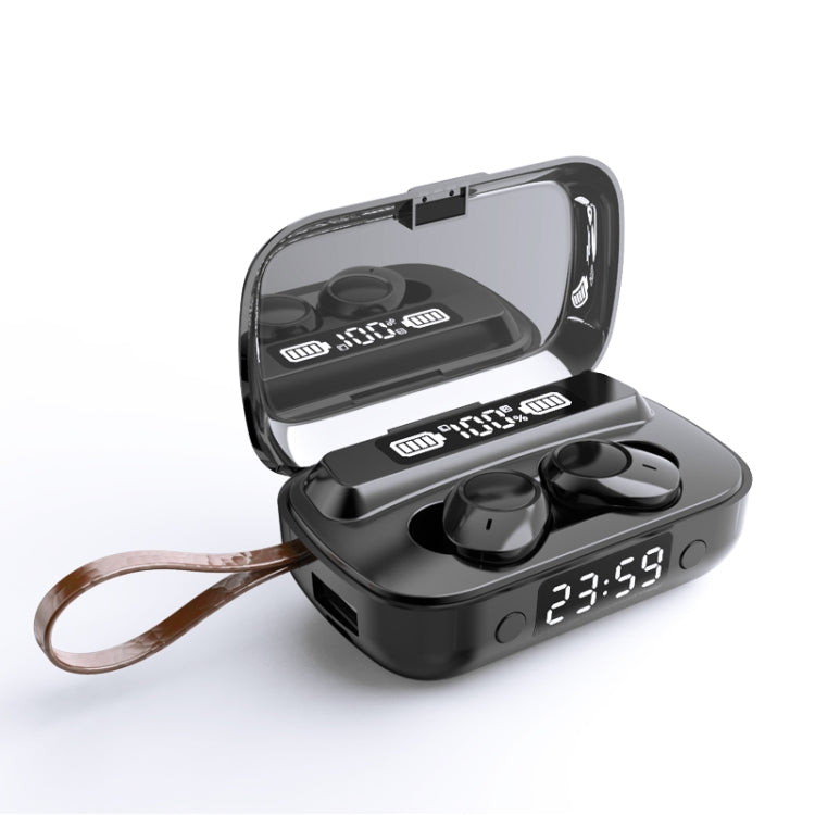 A13 TWS CVC8.0 and DSP Dual Noise Cancelling Touch Bluetooth Earphone with Charging Box, Support LED Digital Display & Clock & Flashlight & HD Call & Siri & Power Bank(Black)