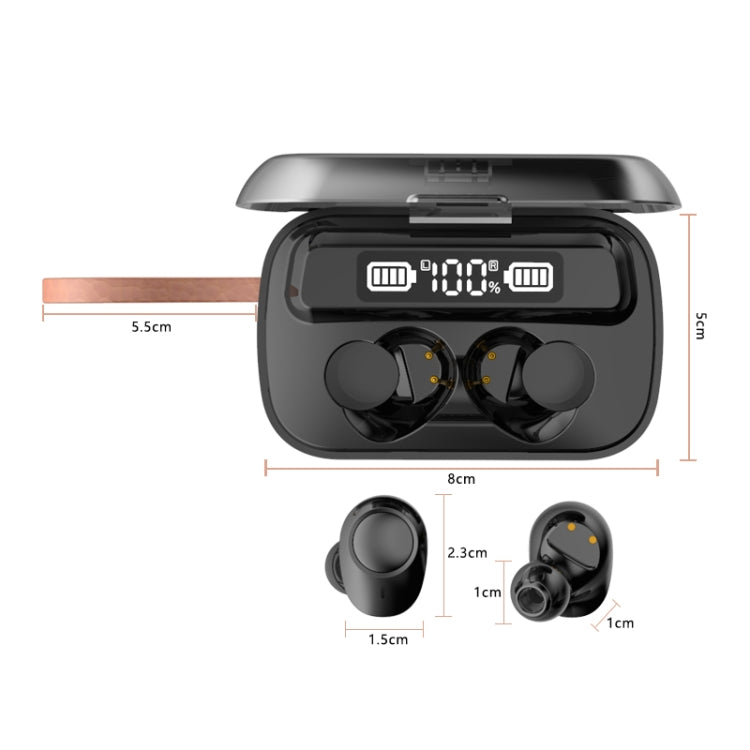 A13 TWS CVC8.0 and DSP Dual Noise Cancelling Touch Bluetooth Earphone with Charging Box, Support LED Digital Display & Clock & Flashlight & HD Call & Siri & Power Bank(Black)