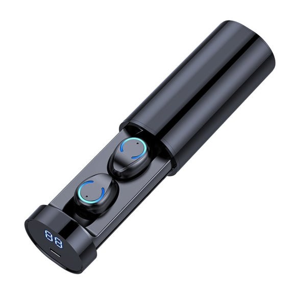 F9-6 TWS CVC8.0 Noise Cancelling Touch Bluetooth Earphone with Pull-out Cylindrical Charging Box, Support LED Power Digital Display & Call & Siri(Black)