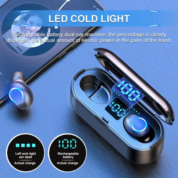 F9-8 TWS CVC8.0 Noise Cancelling Touch Mini Bluetooth Earphone with Charging Box, Support Three-screen LED Power Display & Mobile Phone Holder & Call & Voice Assistant(Black)