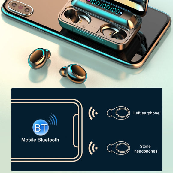 F9-5C Four-bar Breathing Light + Digital Display Noise Reduction Bluetooth Earphone with Hand Strap(White)