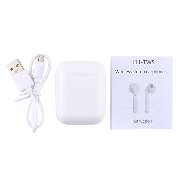 i11-TWS Bluetooth V5.0 Wireless Stereo Earphones with Magnetic Charging Box, Compatible with iOS & Android(White)