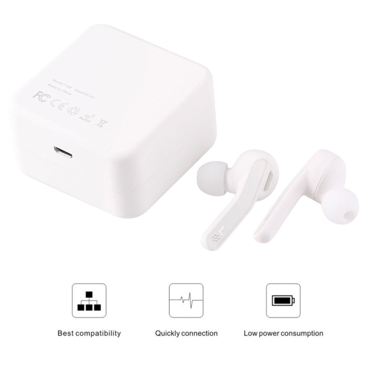 T-88 TWS Bluetooth V5.0 Wireless Stereo Earphones with Magnetic Charging Box(White)