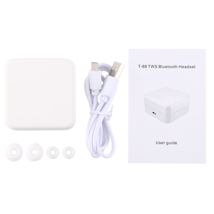 T-88 TWS Bluetooth V5.0 Wireless Stereo Earphones with Magnetic Charging Box(White)