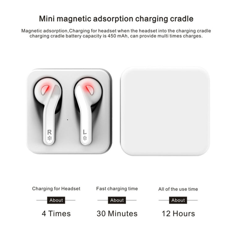 T-88 TWS Bluetooth V5.0 Wireless Stereo Earphones with Magnetic Charging Box(White)
