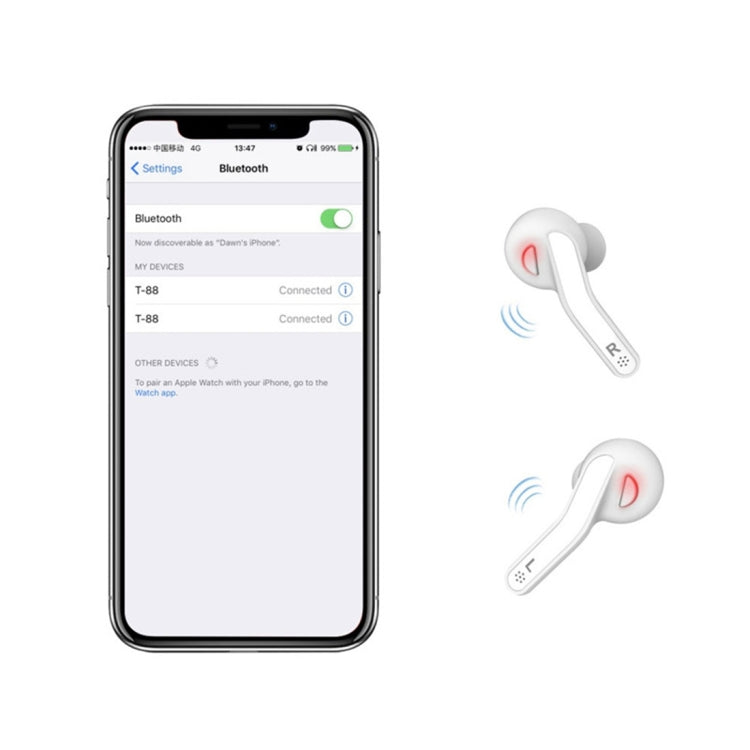 T-88 TWS Bluetooth V5.0 Wireless Stereo Earphones with Magnetic Charging Box(White)