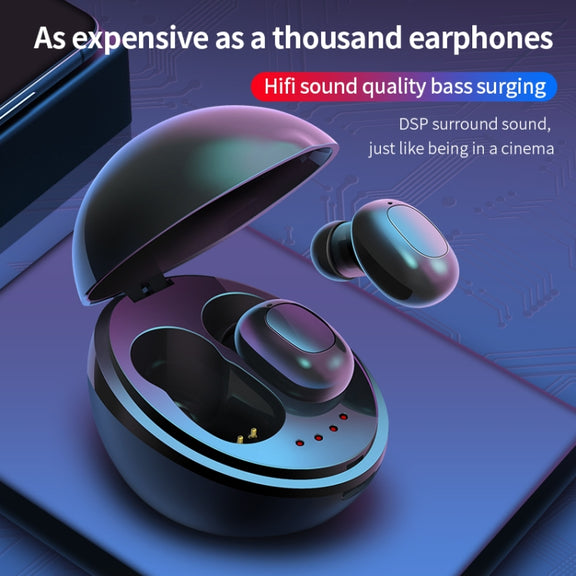 A10 TWS Space Capsule Shape Wireless Bluetooth Earphone with Magnetic Charging Box & Lanyard, Support HD Call & Automatic Pairing Bluetooth(Black)