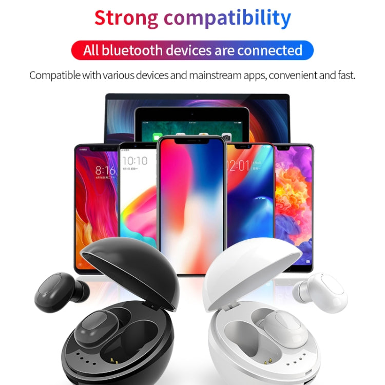 A10 TWS Space Capsule Shape Wireless Bluetooth Earphone with Magnetic Charging Box & Lanyard, Support HD Call & Automatic Pairing Bluetooth(White + Black)