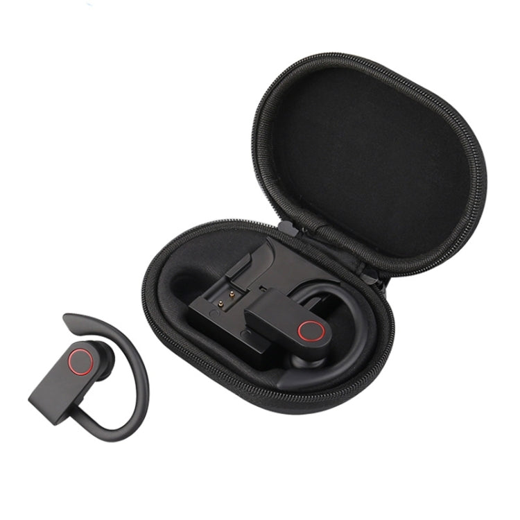 JHO-A9 TWS  Wireless Hanging Ear Type Bluetooth Earphone with Charging + Storage Integrated Zipper Bag, Support Voice Control(Black)