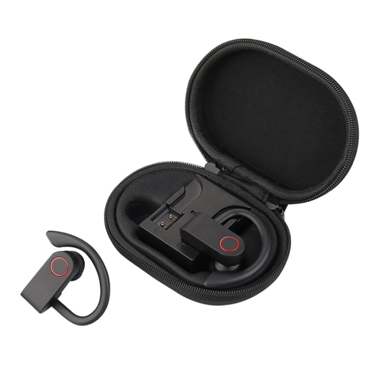 JHO-A9 TWS  Wireless Hanging Ear Type Bluetooth Earphone with Charging + Storage Integrated Zipper Bag, Support Voice Control(Black)