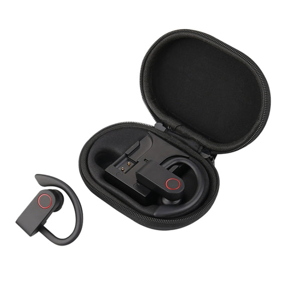 JHO-A9 TWS  Wireless Hanging Ear Type Bluetooth Earphone with Charging + Storage Integrated Zipper Bag, Support Voice Control(Black)
